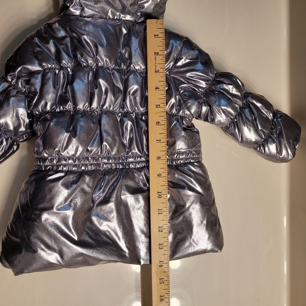 Rothschild Little Girls Hooded Metallic Silver Puffer Jacket With Pockets 12M - Picture 10 of 16
